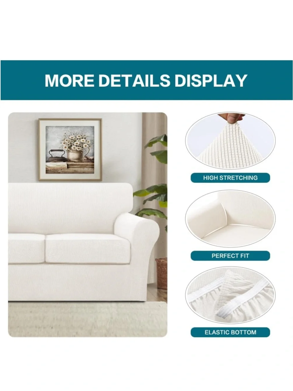 Pet-Friendly Sofa Slipcover Large (3-Cushion) - Porcelain - Picture 6 of 16